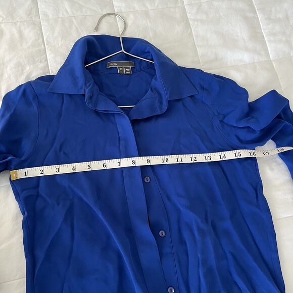 VINCE Cobalt Blue 100% Silk Collar Long Sleeve Blouse Top Sz 2 - Picture 8 of 8